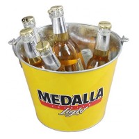 round printing galvanized metal tin beer ice bucket with metal handle and bottle opener